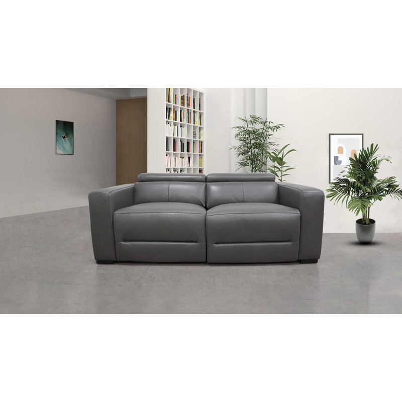 Lousha 78'' Upholstered Power Reclining Sofa, Dark Gray Genuine Leather