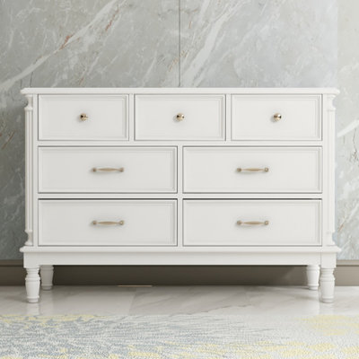 Buffet décoratif 7 tiroirs en bois massif blanc crème