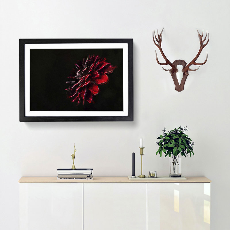 Red Flower in Abstract - Picture Frame Painting Print, 27cm H x 36cm W x 2cm D, Black Framed