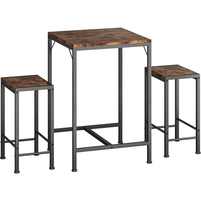 Ensemble de table de bar et chaises, table de bar carrée avec 2 tabourets, ensemble de pub pour 2 personnes peu encombrant, parfait pour la cuisine, coin repas, salon et petits espaces, brun rustique
