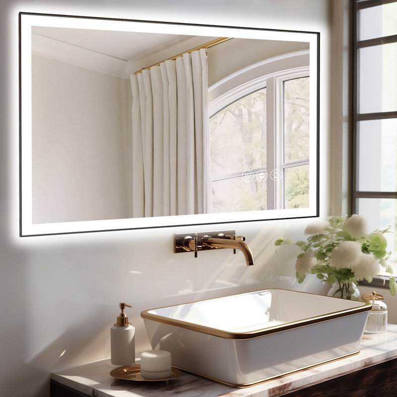 Miroir de salle de bain moderne sans cadre à DEL moderne de 48 po x 30 po