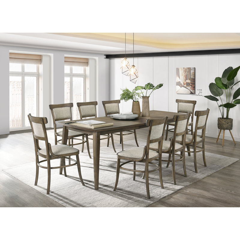 Bistro 9-Piece Dining Set in Vintage Walnut – 88"W Extra Long Table with 8 Upholstered Chairs for Spacious Family Dining