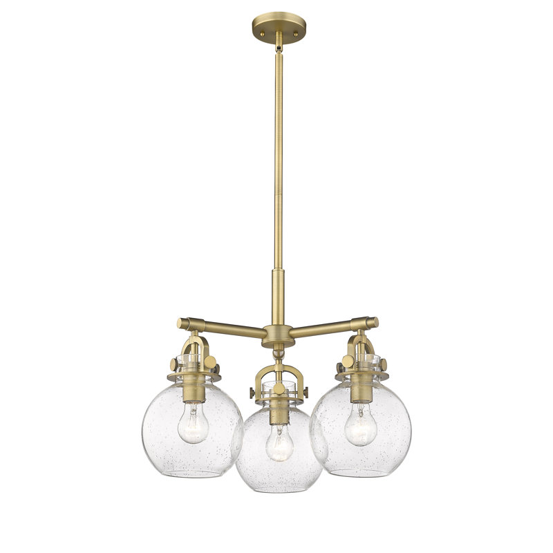 Luminaire suspendu sur tige 3 lumières Lantz, Laiton brossé, Bullé