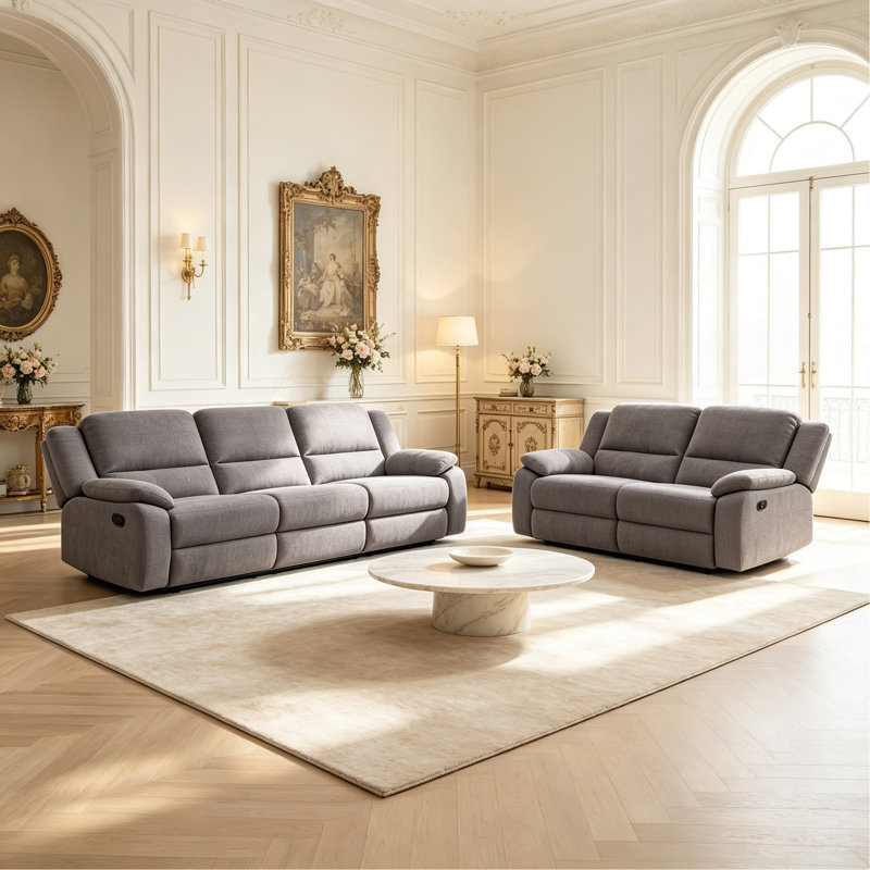 Ensemble de canapé inclinable 2 pièces - canapé 3 places et causeuse, Polyester gris