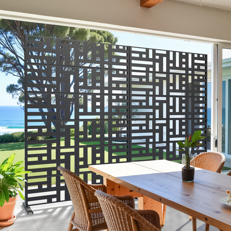 Metal Outdoor Privacy Screen, 72" H x 94" W x 16" D, Noir