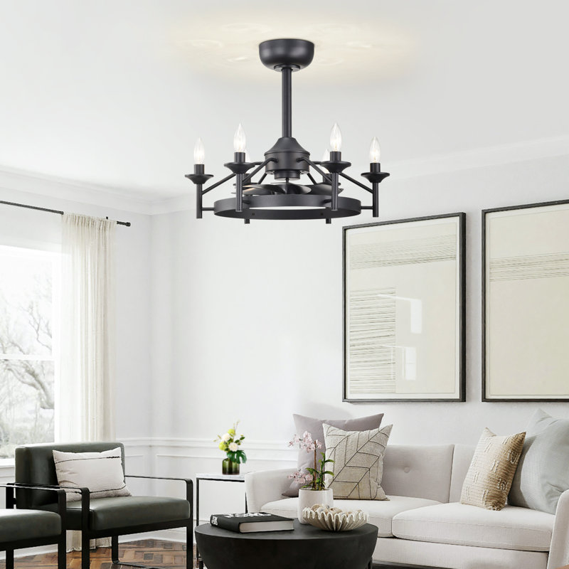 Hodaya 27" W Remote Control Ceiling Fan, Matte Black, 21.3" Wide