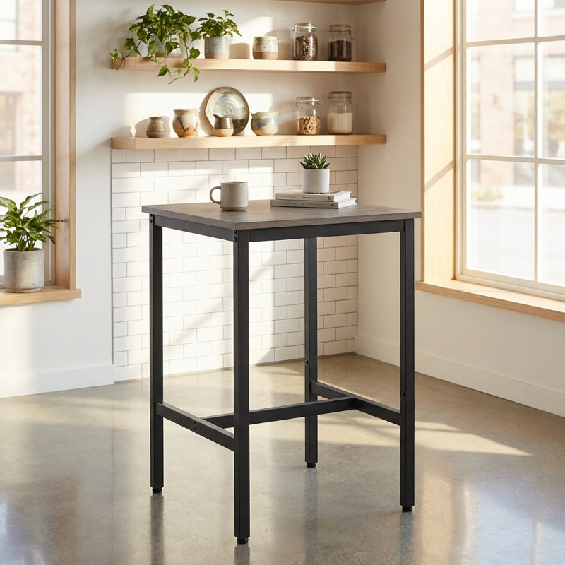 Mciver Metal Base Dining Table, Greige/Black, 37" H x 24" L x 24" W