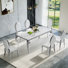 Ensemble de salle à manger 7 pièces moderne avec plateau en faux marbre et chaises rembourrées - pieds et sièges en acier inoxydable 6