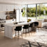 27.2" Upholstered Bar & Counter Stool with Back, 360° Swivel Modren Stools, Black Boucle