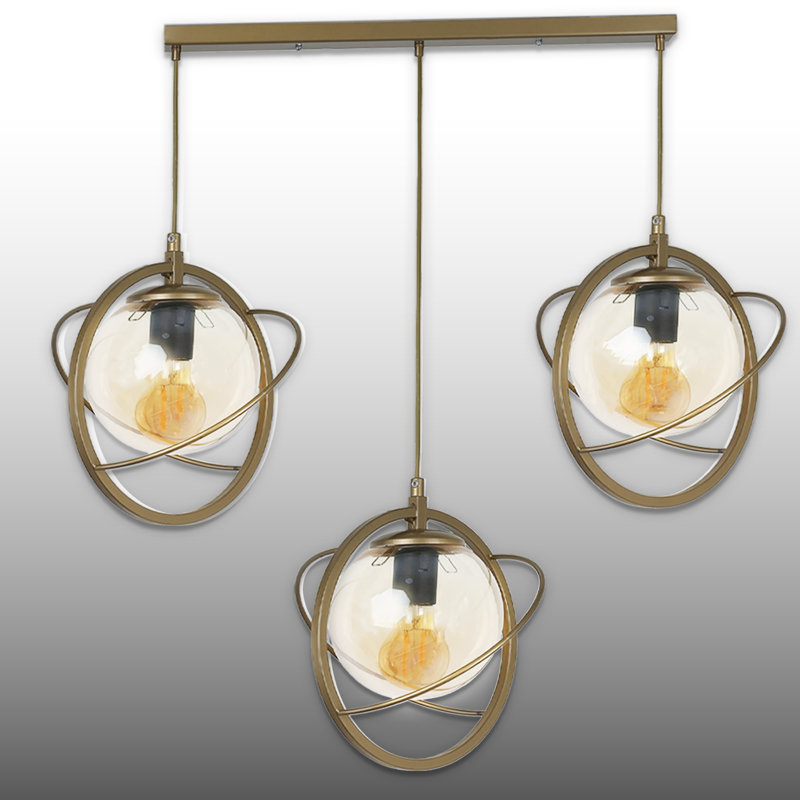 Luminaire suspendu pour îlot de cuisine 3 lumières à hauteur réglable, Ancien, Transparent