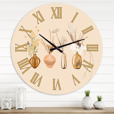 Bouquets Of Wildflowers In Gold Vases II - Traditional Wall Clock