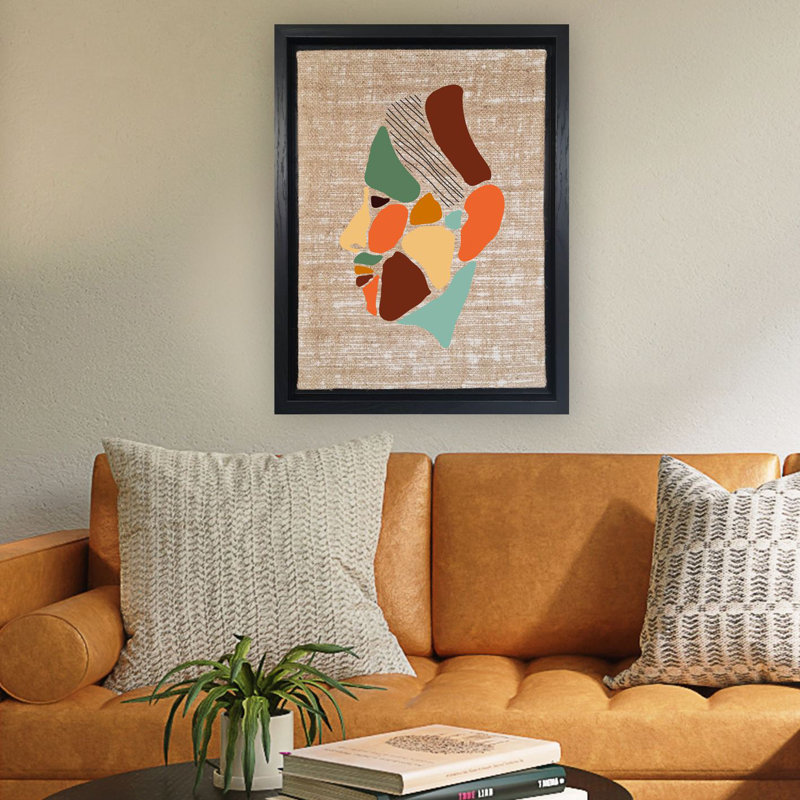 Peinture décorative sur toile, Noir, Bleu / Orange / Beige