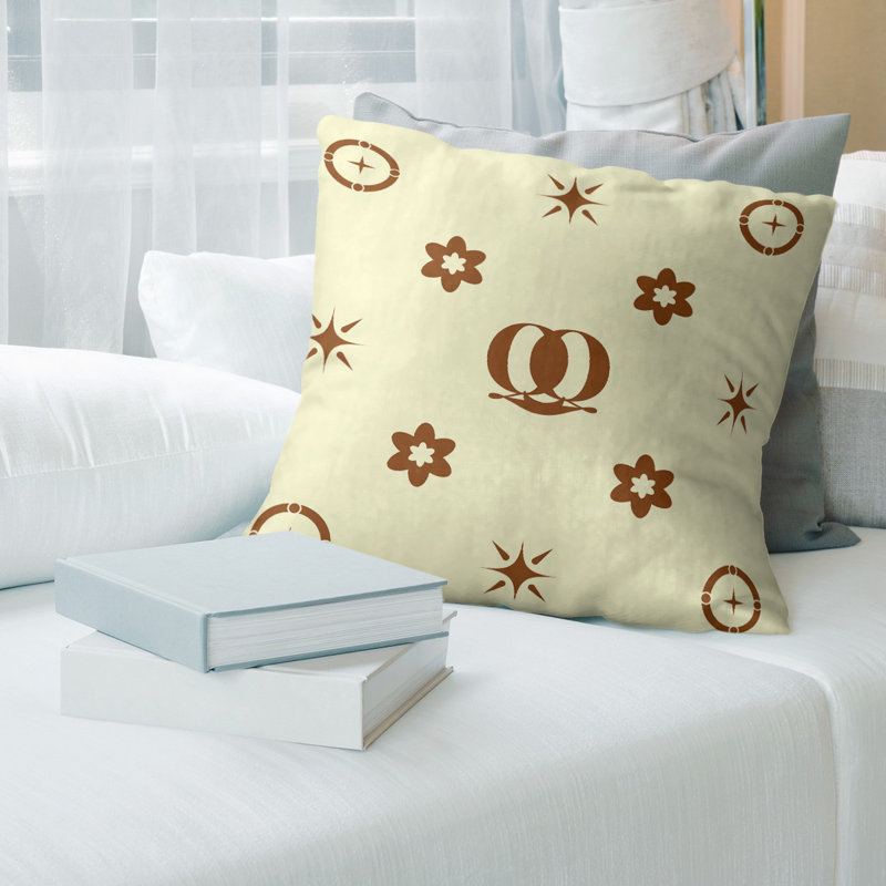 Coussin en polyester filé personnalisable 2 caractères de luxe Q Khieu Luxury, Crème/brun, Oui