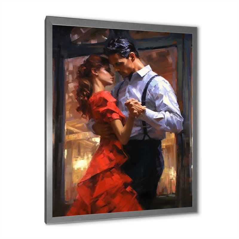 Couple Dancing Tango, 32" H x 16" W, Silver Single Picture Framed