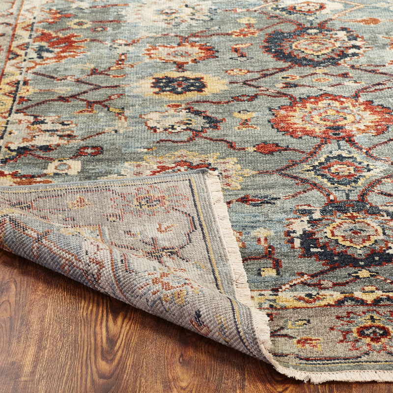Tapis oriental en laine noué à la main bleu Melode, Rectangle 9 pi x 12 pi