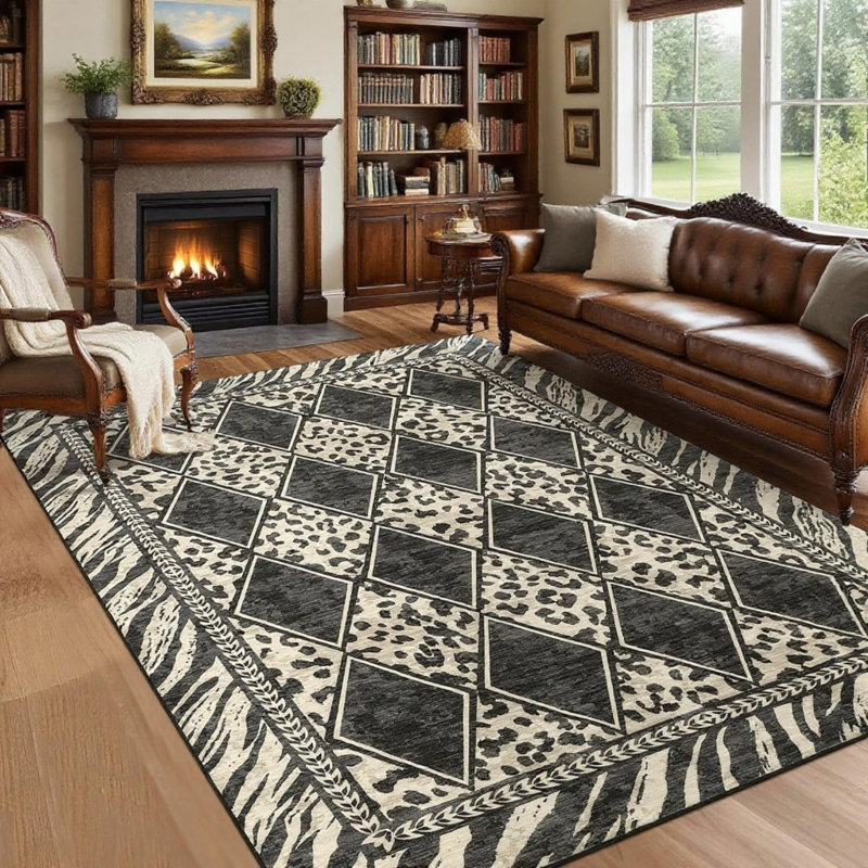 Leopard Rugs for Living Room 9x12 Washable Animal Area Rugs for Bedroom Non Slip Cream, Cream, Rectangle 9' x 12'