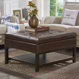 Square Storage Ottoman  Accent Table,PU Coffee Table with Bottom Rack