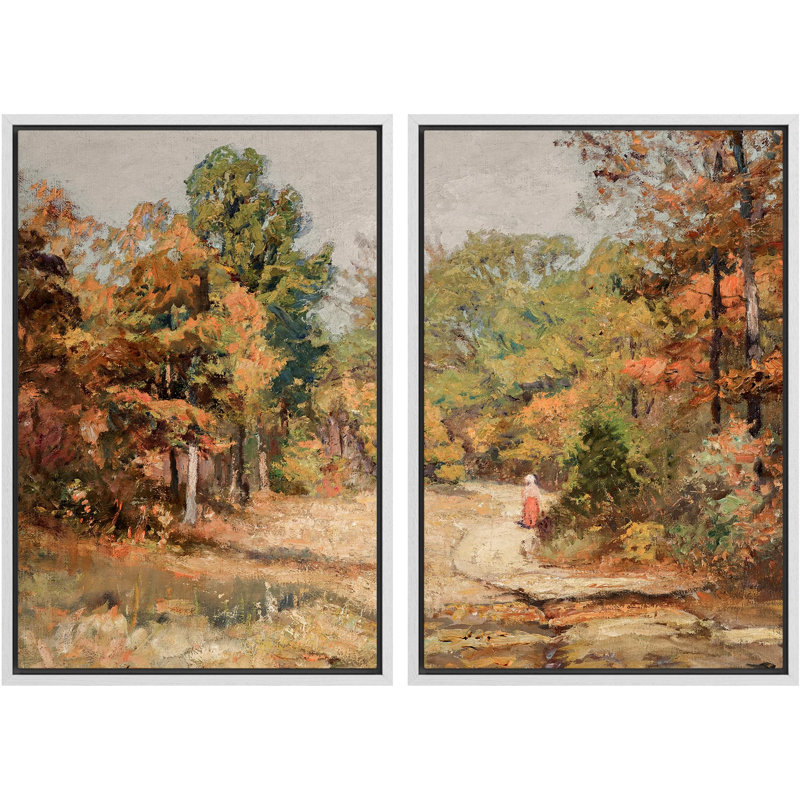 «Autumn Forest Path Vibrant Fall Colors Landscape Nature Wilderness Illustration Decor Scenic», 2 pièces sur toile