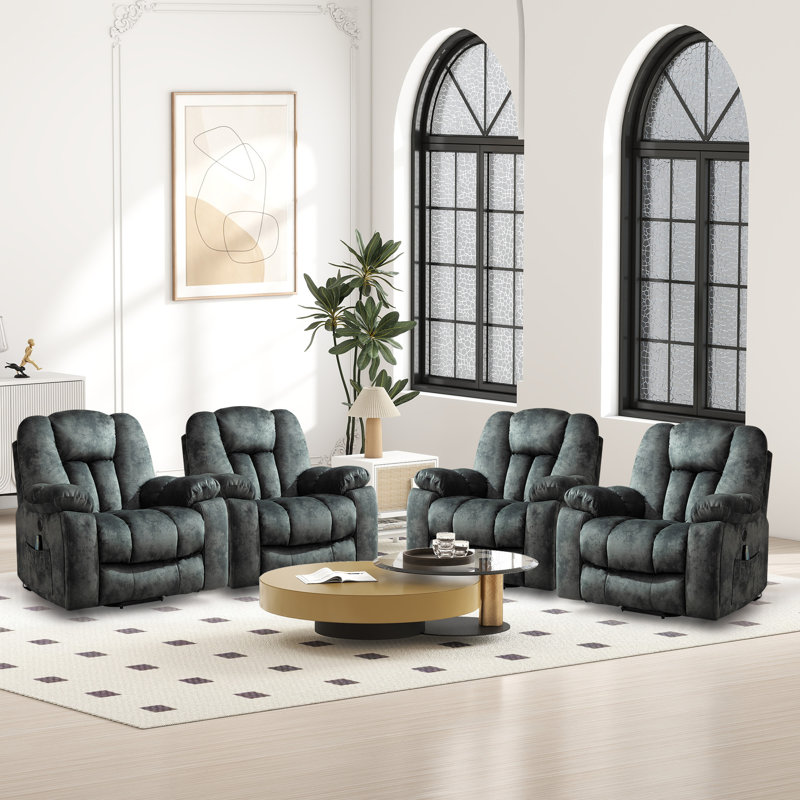 41"Wide Modern Power Lift Massage Heating Recliner with USB, Cup Holder, and Pocket Storage, Gray Microfiber/Microsuede