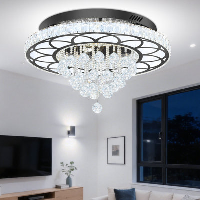 Lustre moderne en cristal noir de 61 cm (24 po) encastré
