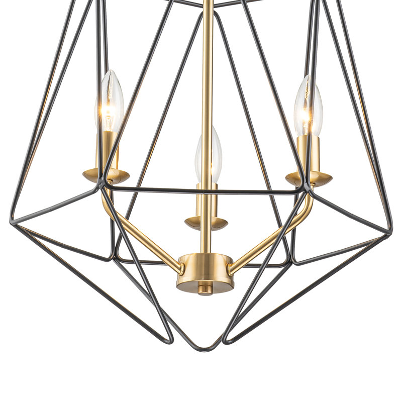 Lustre en forme de cage géométrique moderne 16,14 po, 3 lumières réglables noires et dorées, plafonnier industriel à structure ouverte pour le vestibule de l'îlot de cuisine, répertorié ETL