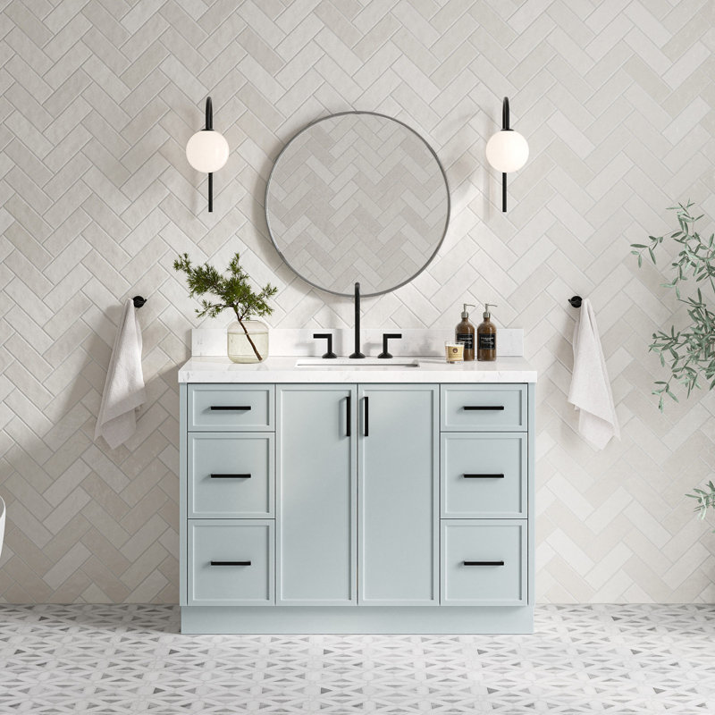 ARIEL Kelly 48 Single Sink Bathroom Vanity with Carrara Quartz Top, Gray