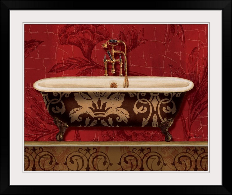 «Royal Red Bath I» par Lisa Audit - impression d'art graphique, H 20 po x l 23 po x P 1 po, Cadre noir