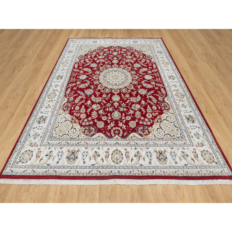 Tapis noué à la main 7 pi 10 po x 10 pi 3 po rouge, laine et soie, 250 KPSI