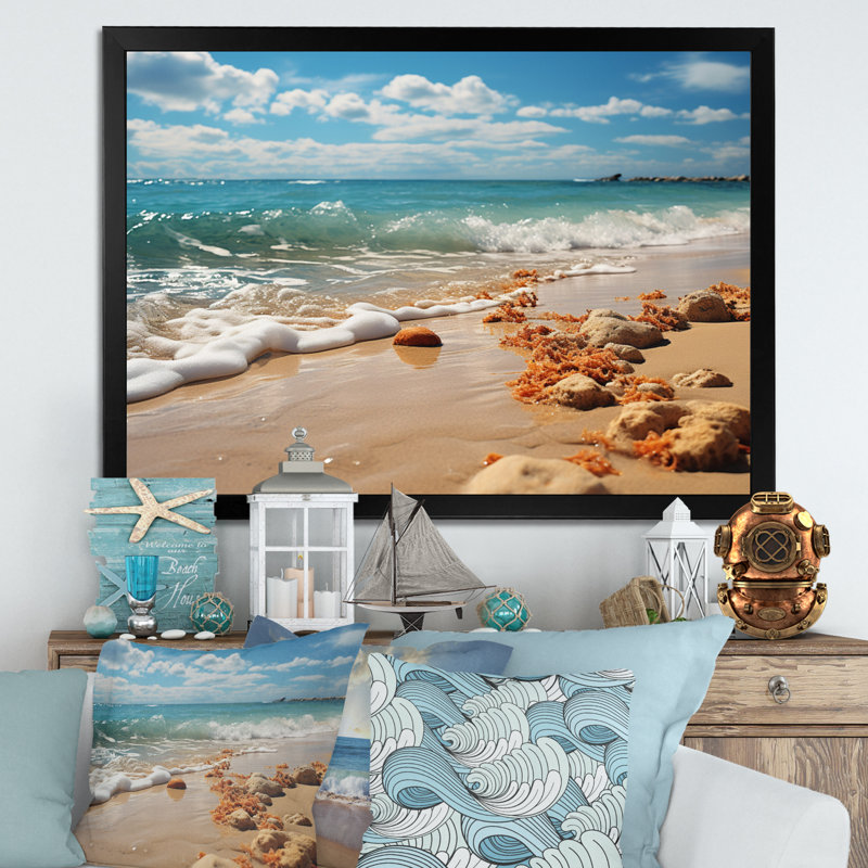 " Beach Sunkissed Sands I ", 24" H x 32" W x 1" D, Black Picture Framed
