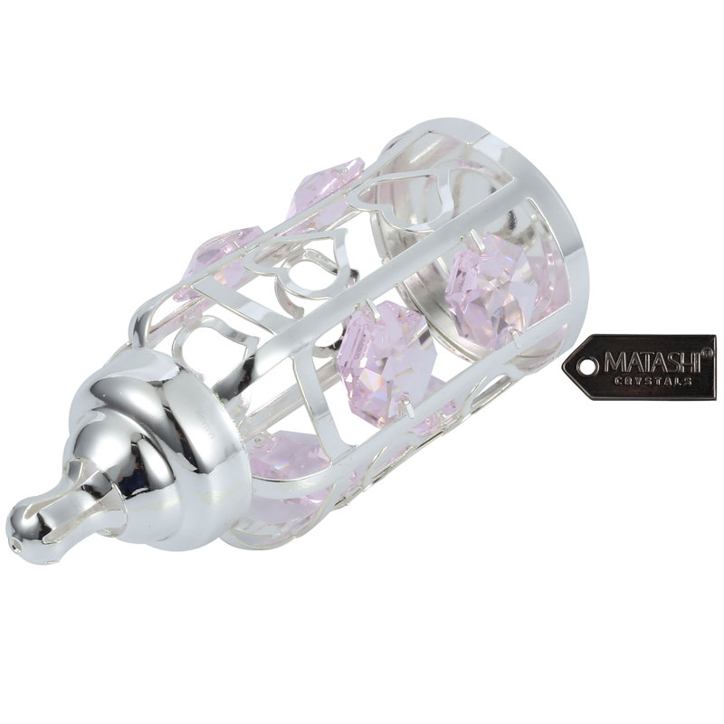 Ornement de biberon avec cristaux, H 3,25 po x l 1,75 po x P 1,75 po, Rose clair