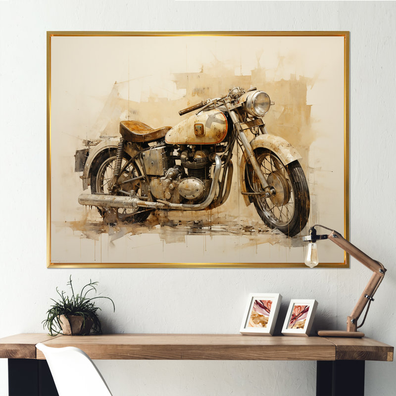 Minimalisme à moto sur toile, H 34 po x l 44 po x P 1,5 po, Cadre flottant doré