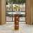 Modern Round Dining Table, 33.5" Sintered Stone Table with Wooden Leg & Gold Base, 2 - Person Kitchen Table for Small Space, 150lbs Weight Capacity-130372226