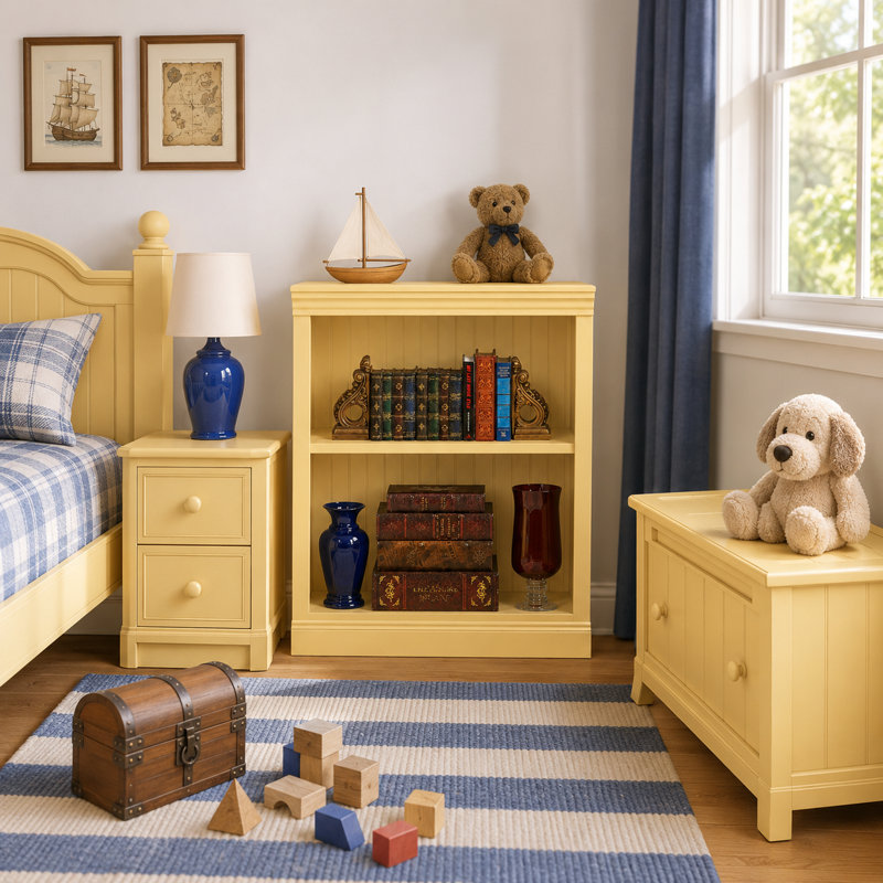 Sherita Bookcase, Yellow, (1 Shelf) 36” H x 32” W x 14.25” D