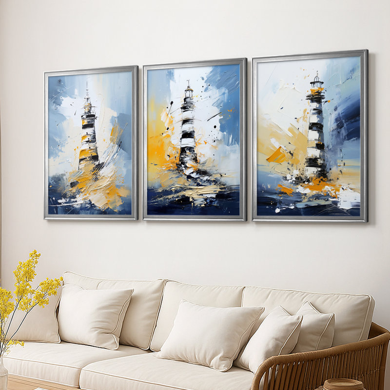 NAUTICAL Series Dxx - Toile tendue avec châssis sur mesure - 3 pièces, Argent argent, H 27 po x l 39 po