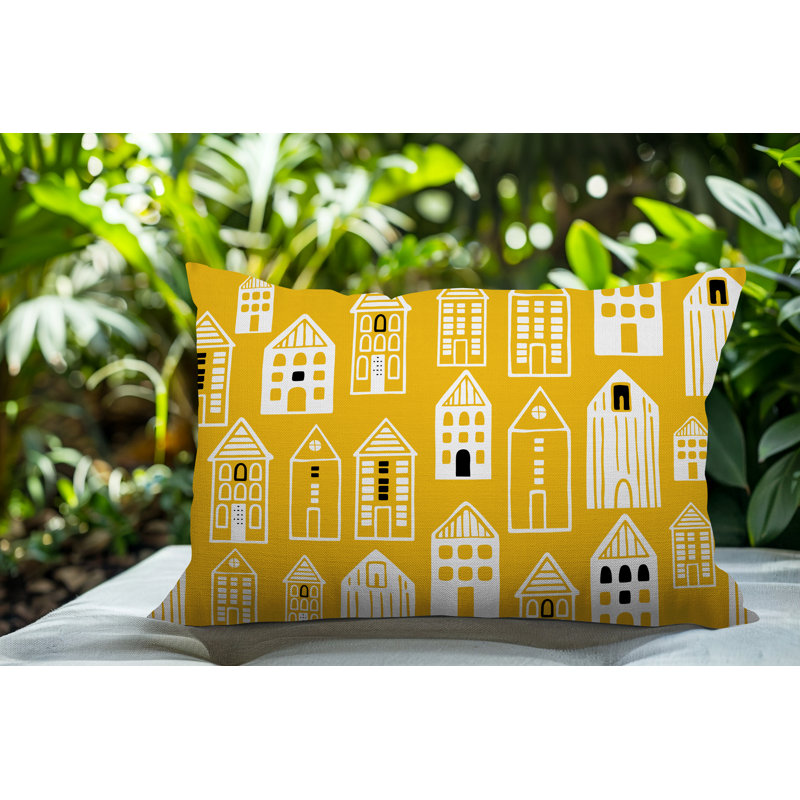Oreiller rectangulaire réversible intérieur / extérieur Kito, Jaune, Rectangle H 14 po x l 20 po