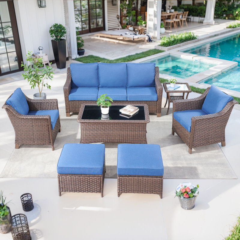Jenesys 7-Piece Outdoor Wicker Furniture Set - Durable, Stylish Sofa, Chairs & Table For Patios & Gardens, Blue