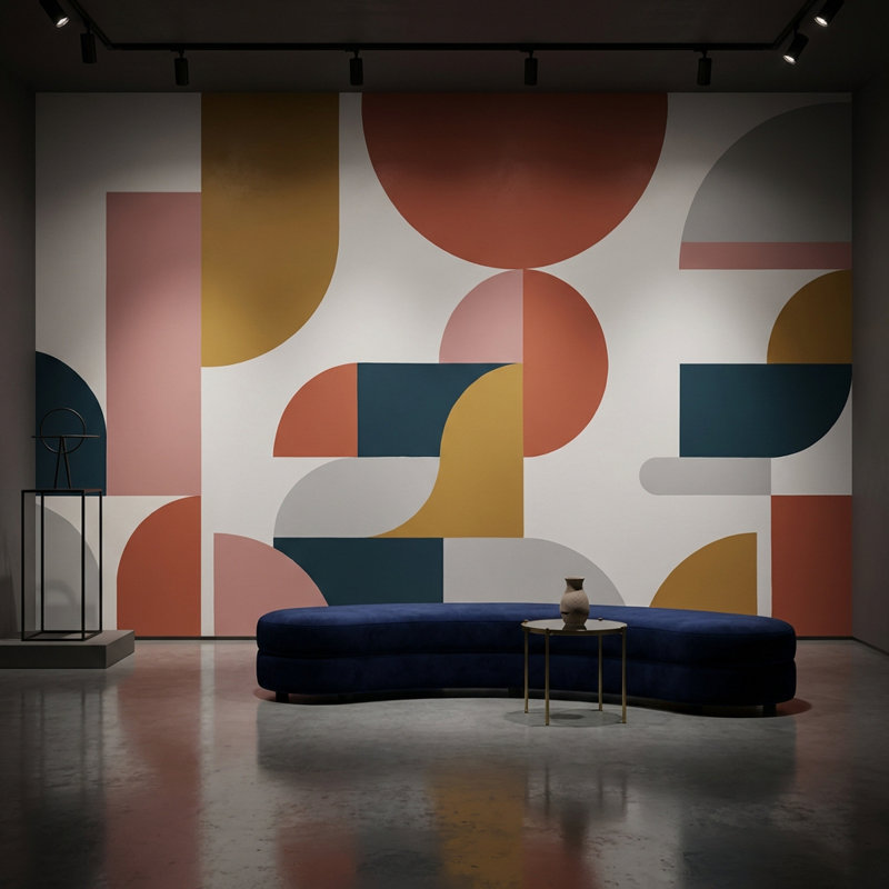 Papier peint fond blanc Mid Century Modern, L: 190 po x H: 108 po, Peler et coller