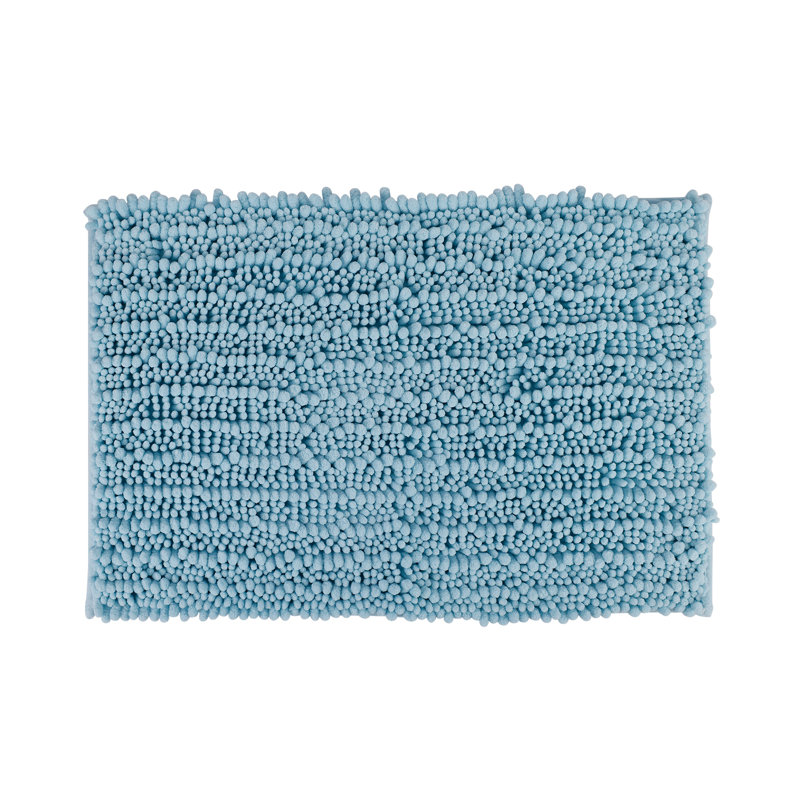 15,75 po X 23,62 po Tapis pour salle de bain en chenille, antidérapant, doux et très absorbant pour la salle de bain, bleu