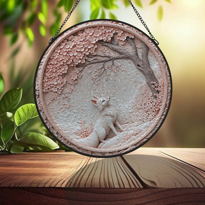Panneaux de vitrail en forme de renard et de fleurs de cerisier, attrape-soleil pour la décoration de fenêtre