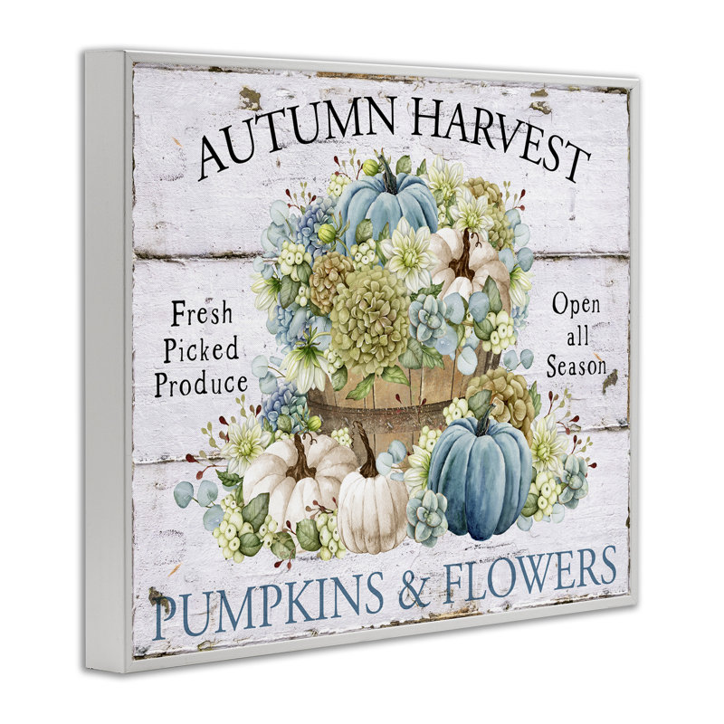 Art mural sur toile, "Pumpkins & Flowers Harvest" par Creatif Belle, Giclée encadrée blanc bord de mer, H 16 po x l 20 po
