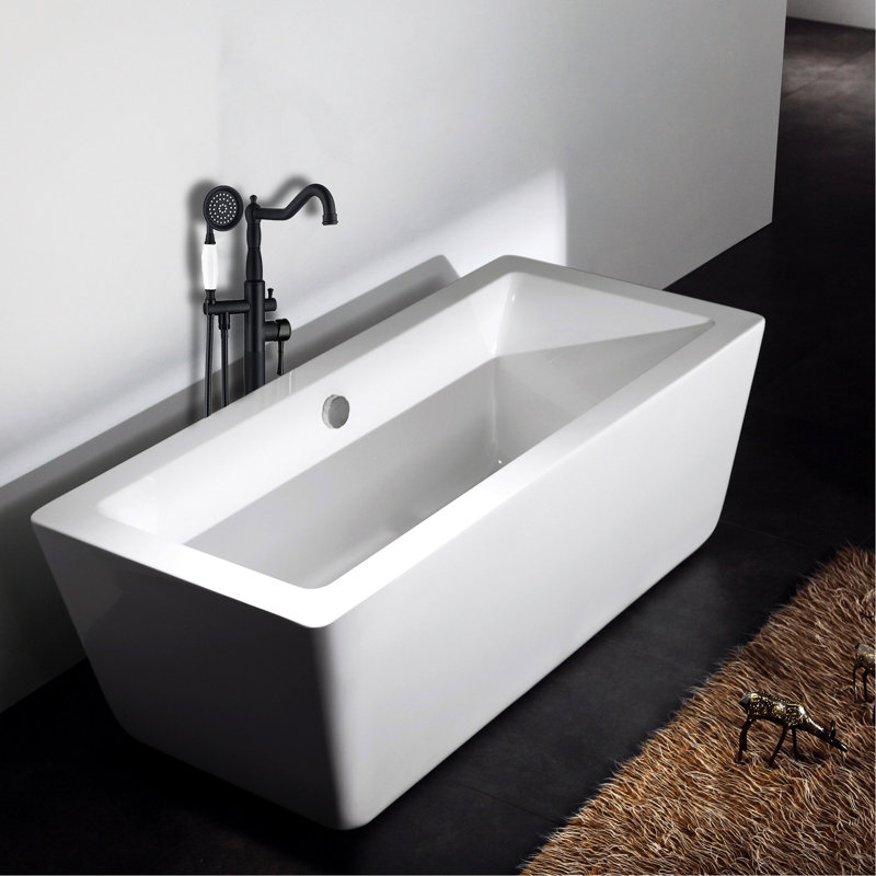 Robinet de baignoire autoportant en métal noir mat avec pomme de douche amovible, finition