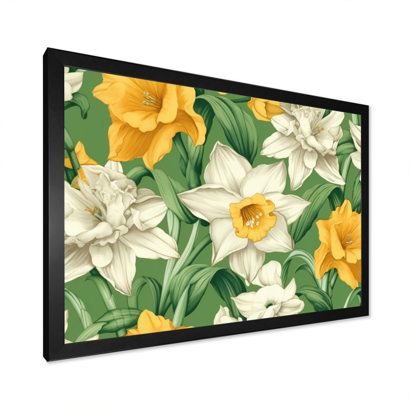 «Yellow White Natures Impression Daffodil I» sur toile, Cadre simple noir, H 24 po x l 32 po x P 1 po