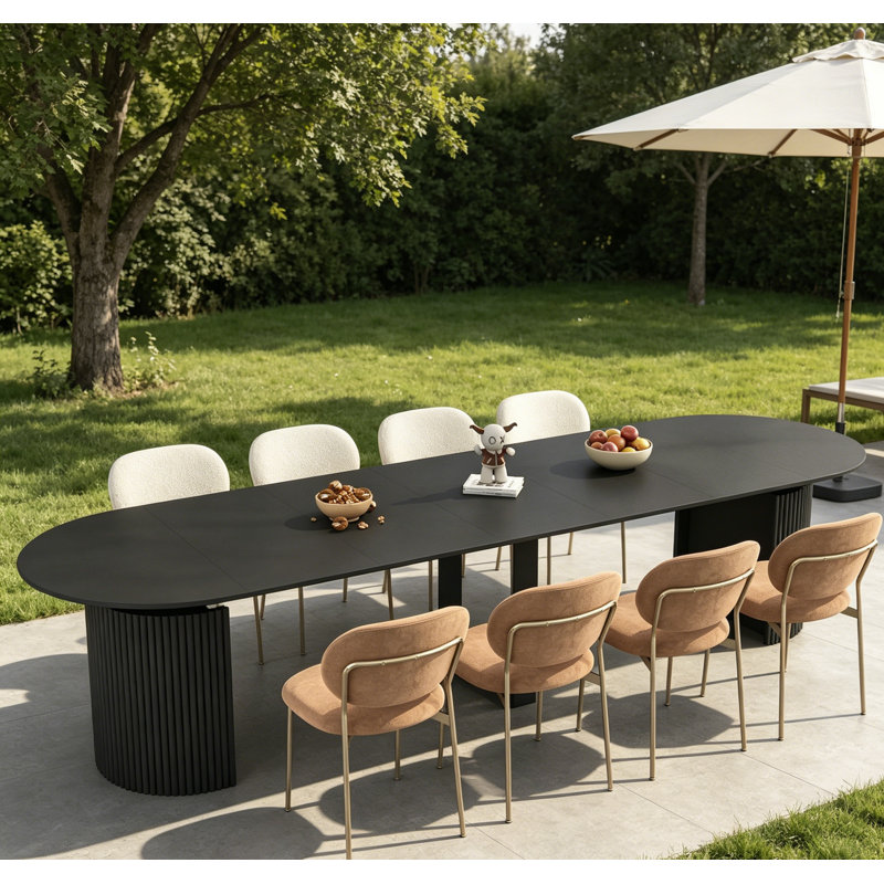 44.2"-132.8" Extendable Foldable Dining Room Table For 4-10 People, Rectangle Multifunctional Expandable Round To Oval Kitchen Living Meeting Room Furniture