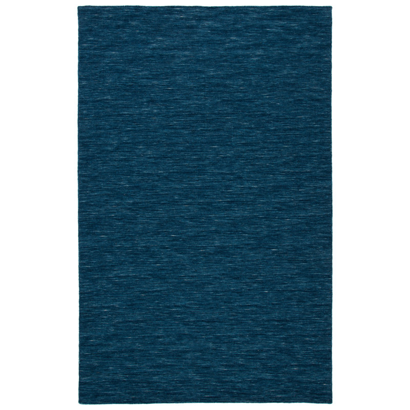 Batum Hand Loomed Wool/Cotton Rug in Blue/Navy, Rectangle 5' x 8'