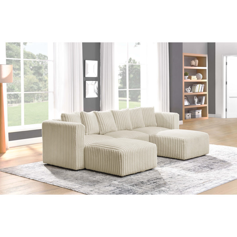 Canapé modulaire Dornwich, Fausse fourrure beige, H 27 po x l 101,5 po x P 62 po