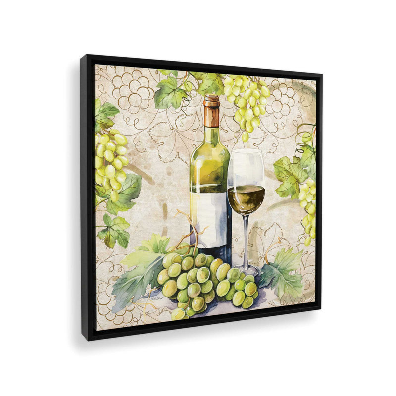 «White Wine Still Life» par Nicole DeCamp, reproduction d'art, L 12 po x H 12 po, Noir, Toile avec cadre