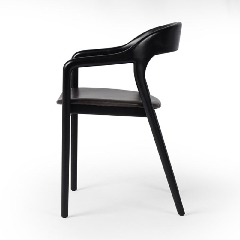 Amare Dining Armchair, Sonoma Black Genuine Leather, Black