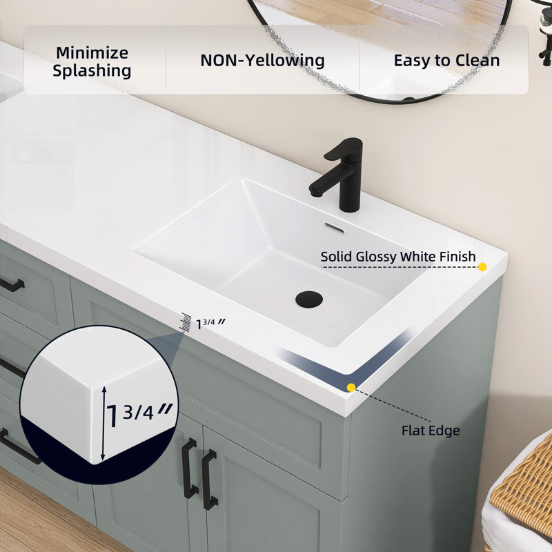  72 po X P 22 po D Surface de meuble-lavabo rectangulaire blanche à surface solide avec comptoir de salle de bain