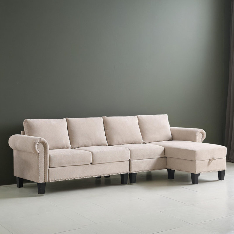 106" Wide L-Shaped Reversible Sectional Sofa, Beige