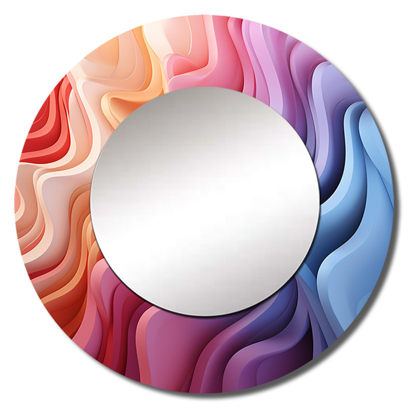 «Sauda Multicolor Op Art Illusory Profondeur I», miroir mural rond moderne, 23 po x 23 po